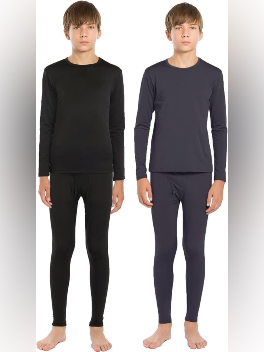 ViCherub Boys XL Thermal Long Johns 2 Pack Set Black/Gray Fleece Lined